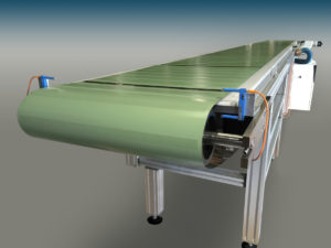 A wide metal belt on a Belt Technologies conveyor system demonstrates the versatility of metal belts that are both wide and extremely thin while maintaining a high strength-to-weight-ratio.